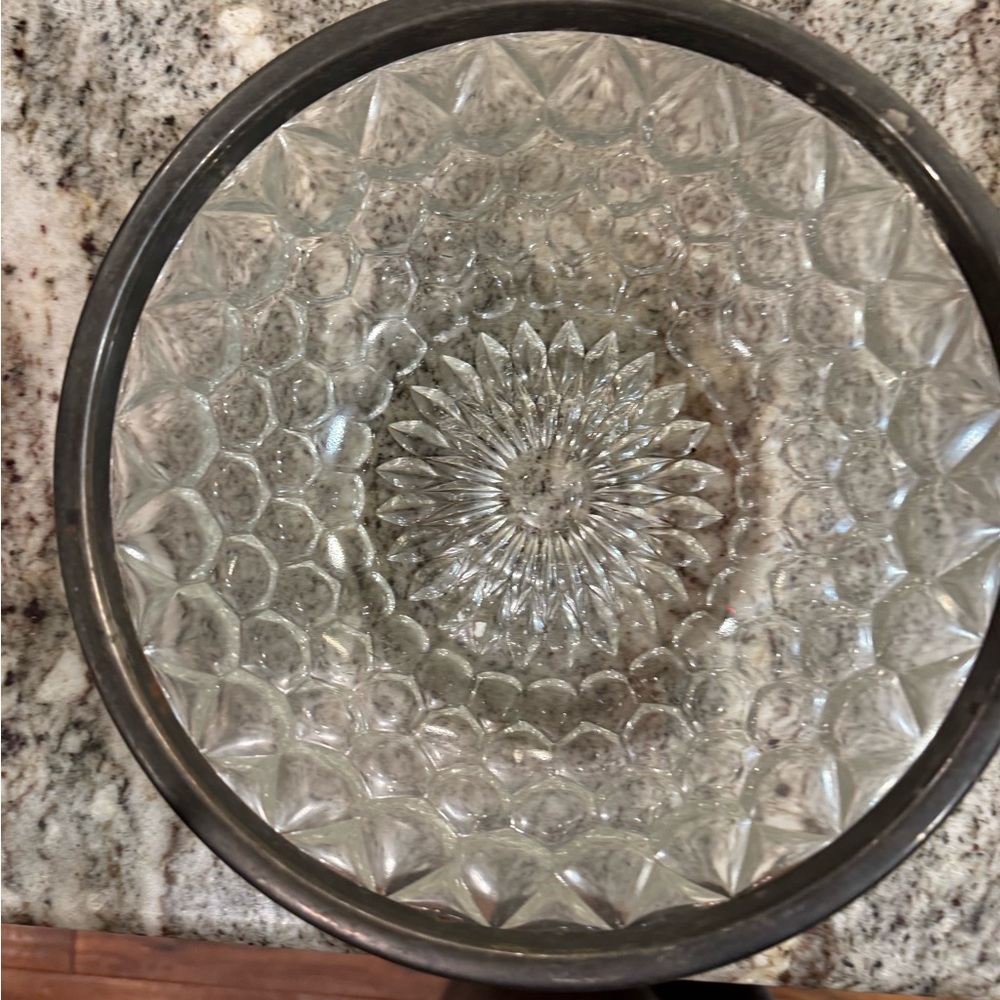 Clear Glass Serving Bowl with Pewter/silver Rim - Elegant Home Dining Serveware